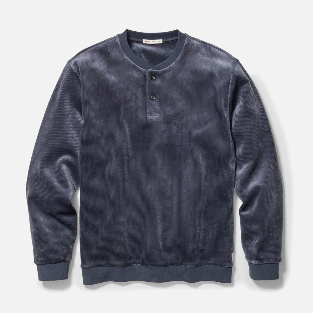 Marine Layer Men's Velour Corduroy Henley India Ink Blue 2XL New with Tags - Picture 2 of 4